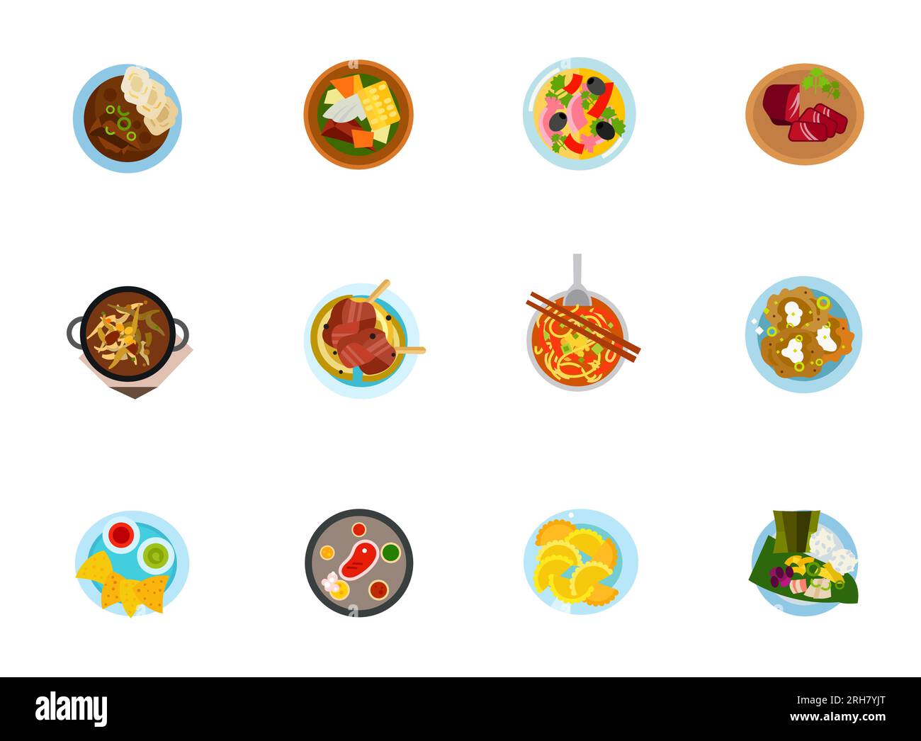 Ethnic cuisine icon set Stock Vector