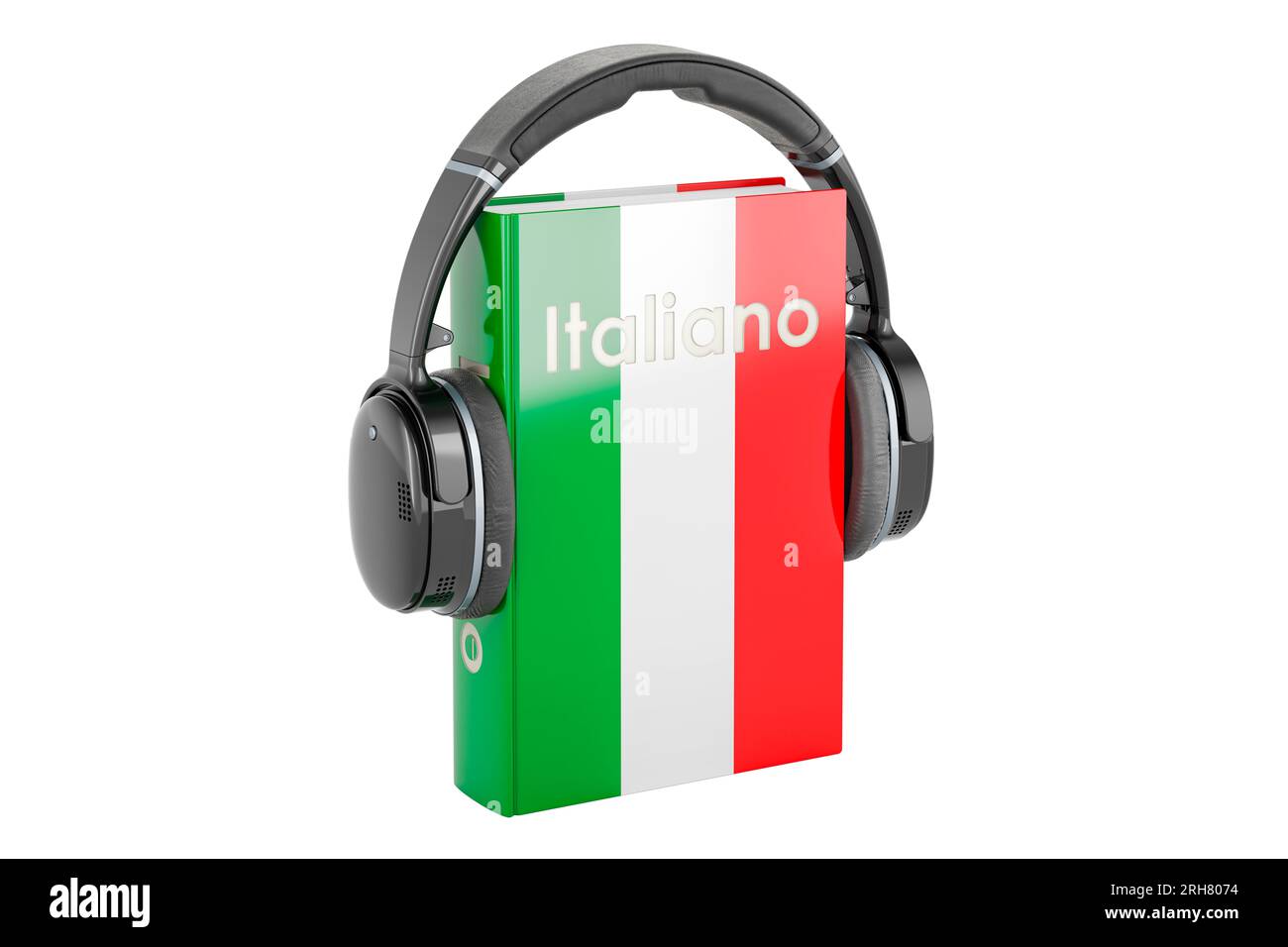 Italian language textbook with headphones. Learn Italian language