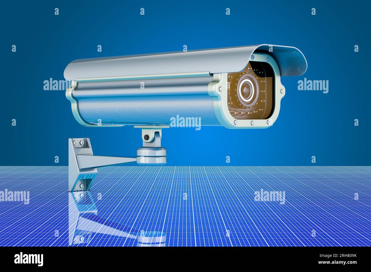 Security surveillance camera on digital, futuristic background, 3D ...