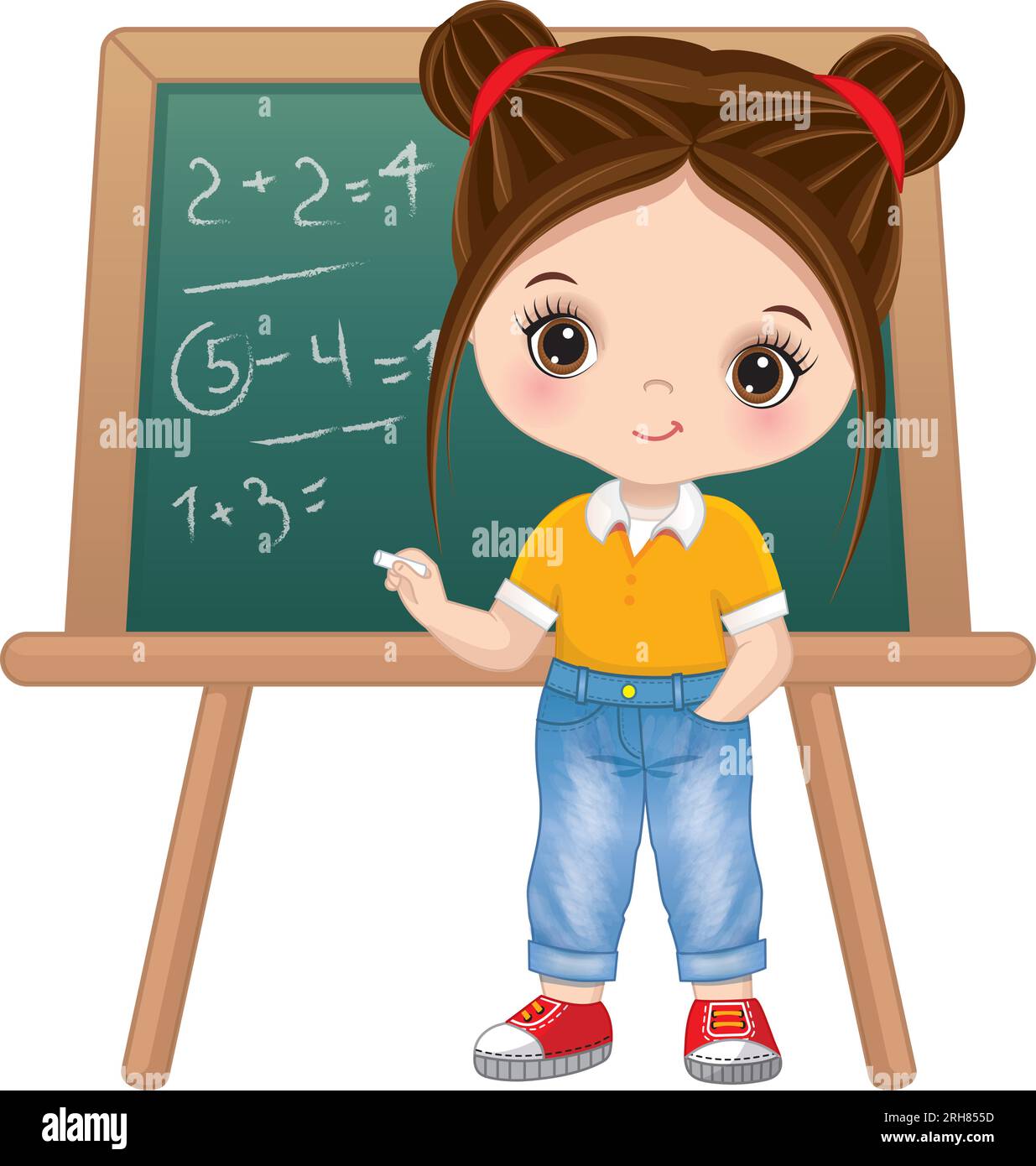 Cute School Girl Standing near Blackboard. Vector Back to School Stock ...