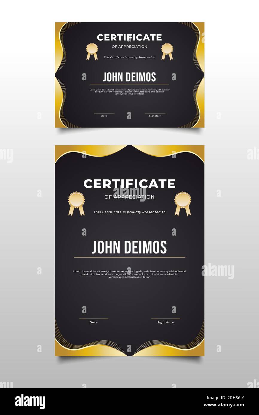 Black and Gold Certificate of Appreciation Template Stock Vector