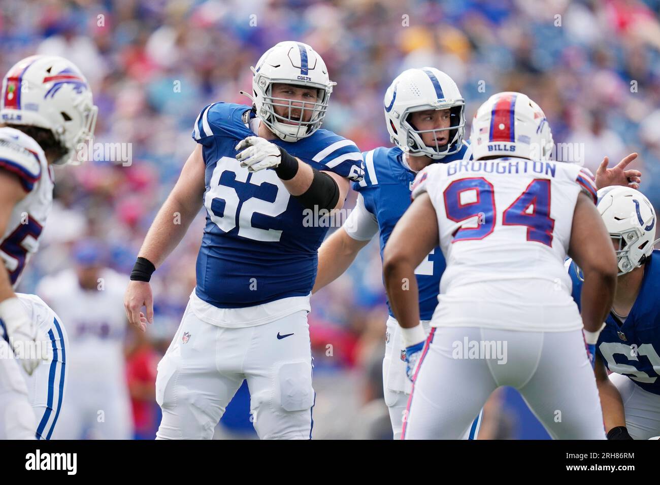 Indianapolis Colts center Wesley French (62) warms up on the field before  an NFL football game against the Detroit Lions, Saturday, Aug. 20, 2022, in  Indianapolis. (AP Photo/Zach Bolinger Stock Photo - Alamy