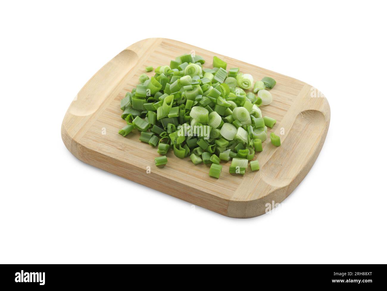 Wooden board with chopped green onion isolated on white Stock Photo - Alamy