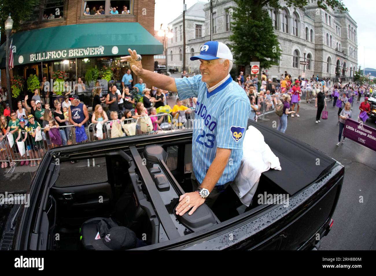 Baseball Hall of Fame infielder Ryne Sandberg, the Grand Marshal of this  year's Little League Grand Slam Parade, rides through downtown  Williamsport, Pa., Monday, Aug. 14, 2023. The Little League World Series
