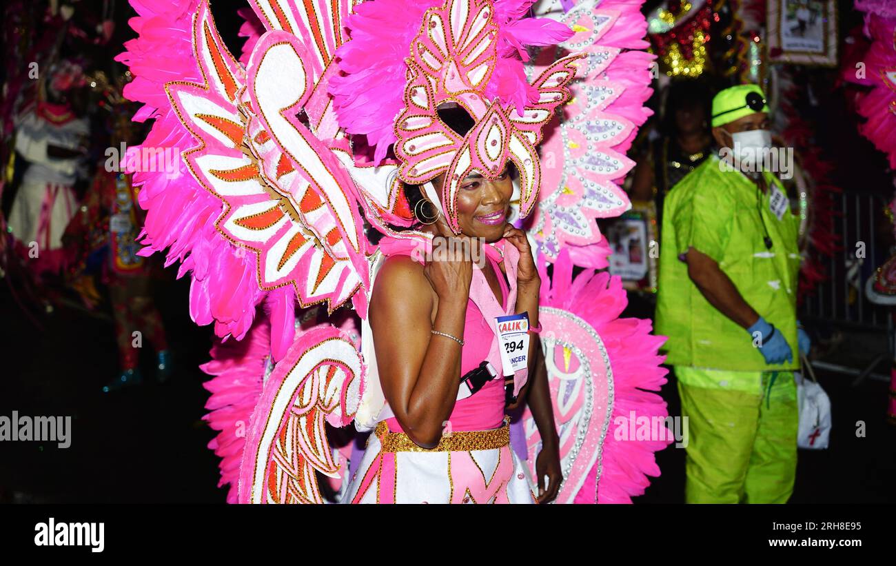 People of African descent in the Bahamas and the Caribbean celebrating the Junkanoo Street Carnival parade in Nassau The Bahamas Stock Photo