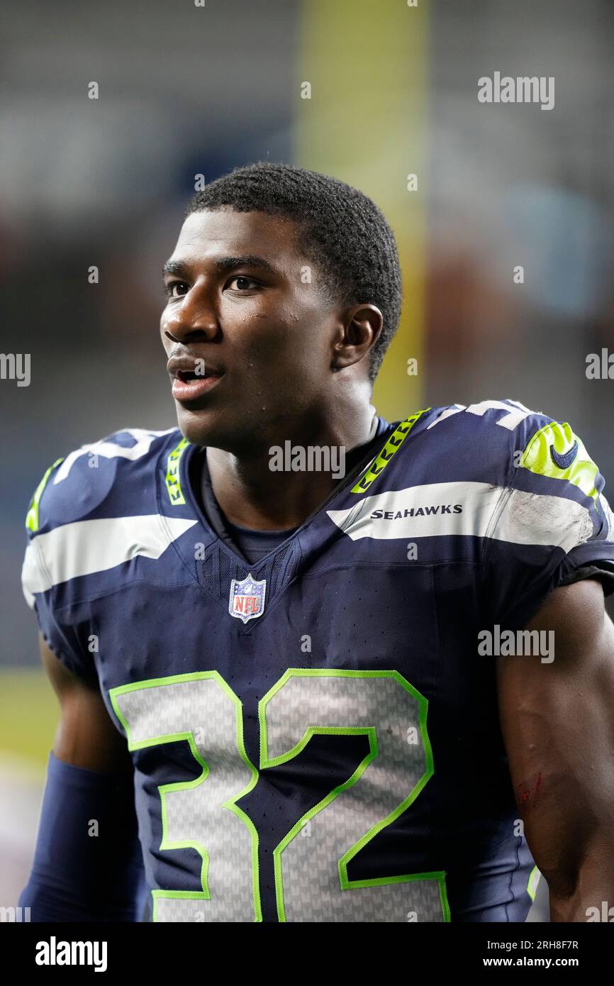 Seattle Seahawks safety Jerrick Reed II (32) looks on after an NFL  pre-season football game against the Minnesota Vikings, Thursday, Aug. 10,  2023 in Seattle. (AP Photo/Ben VanHouten Stock Photo - Alamy