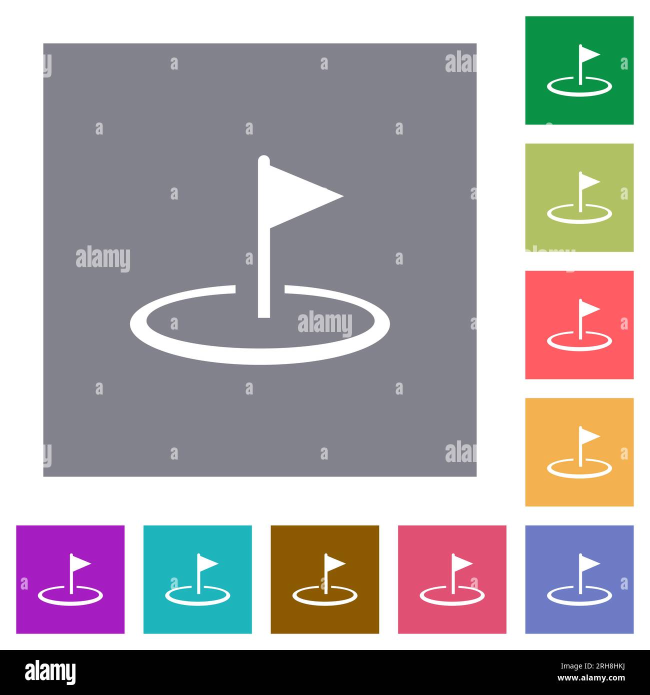 Golf flag flat icons on simple color square backgrounds Stock Vector