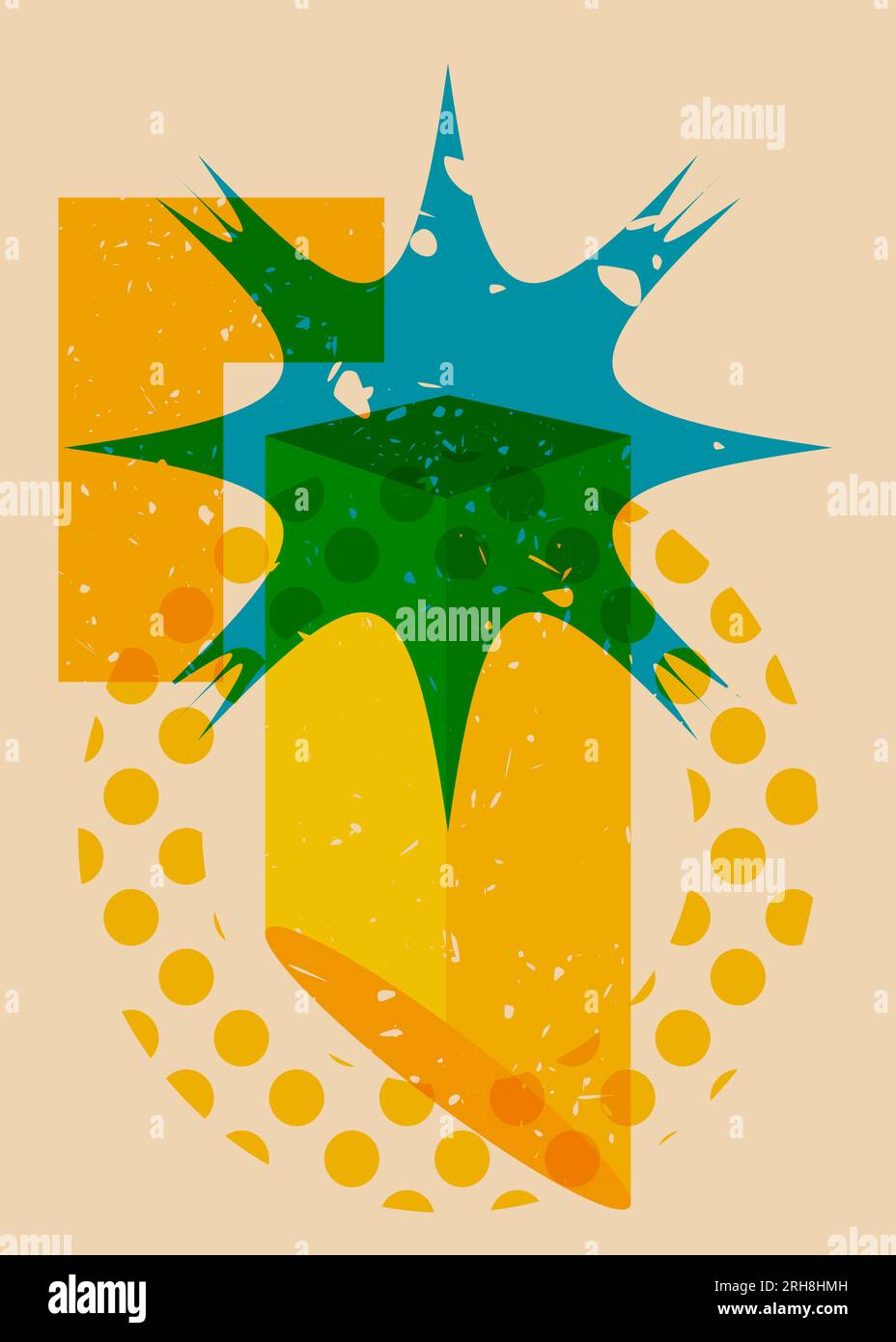 Colorful geometric shapes. Object in trendy riso graph design. Geometry elements abstract risograph print texture style. Stock Vector