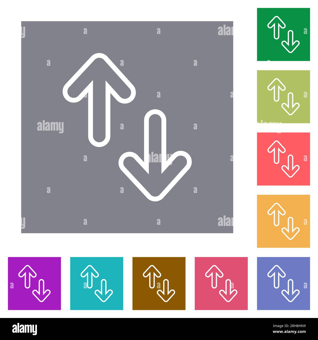 Data transfer outline flat icons on simple color square backgrounds Stock Vector