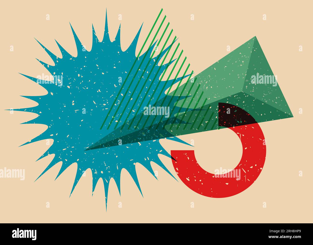 Colorful geometric shapes. Object in trendy riso graph design. Geometry elements abstract risograph print texture style. Stock Vector