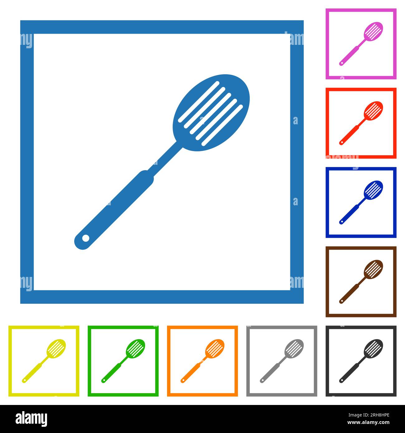 Kitchen spatula flat color icons in square frames on white background Stock Vector