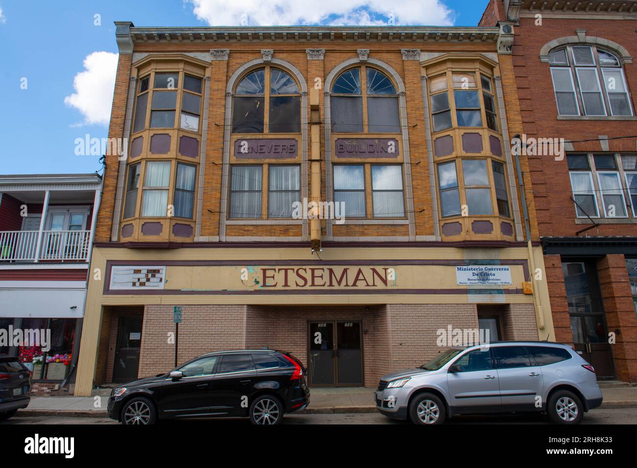 Historic commercial buildings on Broad Street in historic city center of Central Falls, Rhode