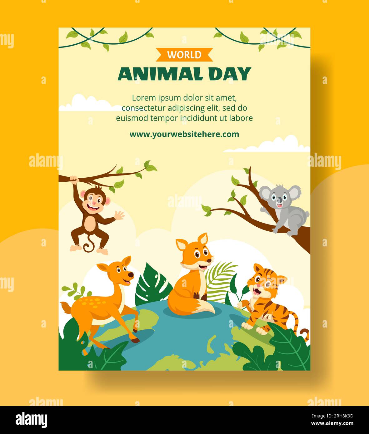 World Animal Day Vertical Poster Flat Cartoon Hand Drawn Templates