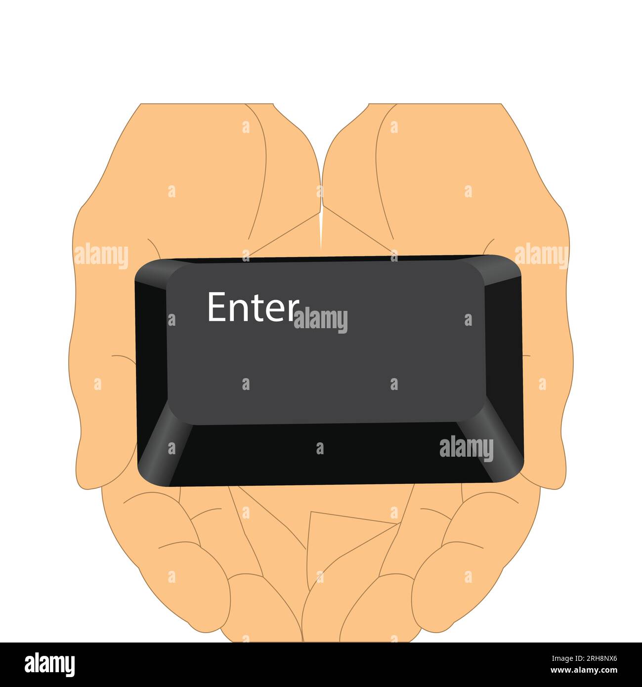 Hands holding the enter button key from a keyboard Stock Vector