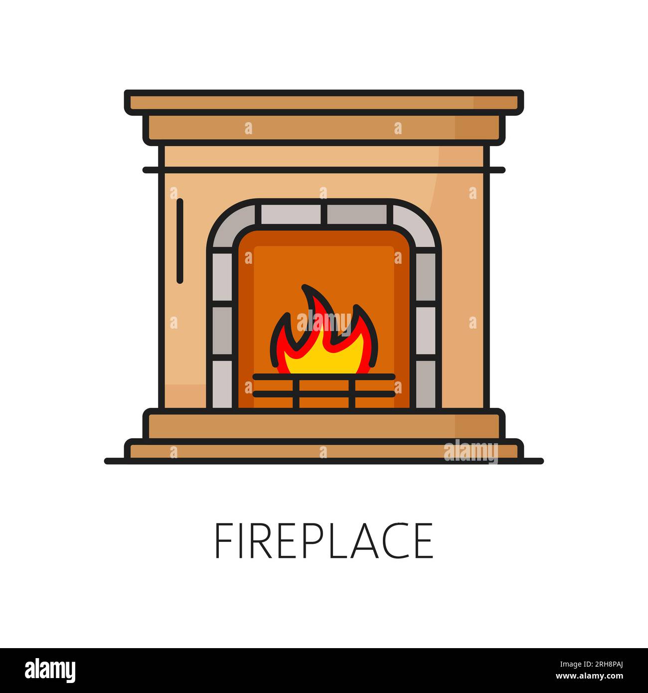 Fireplace icon for home interior or furniture symbols, vector hearth