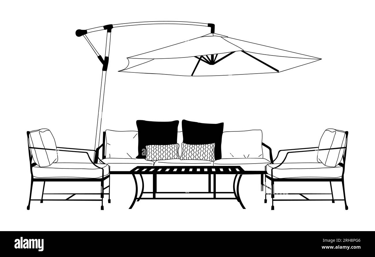 Patio furniture Set vector black and white drawing Stock Vector Image