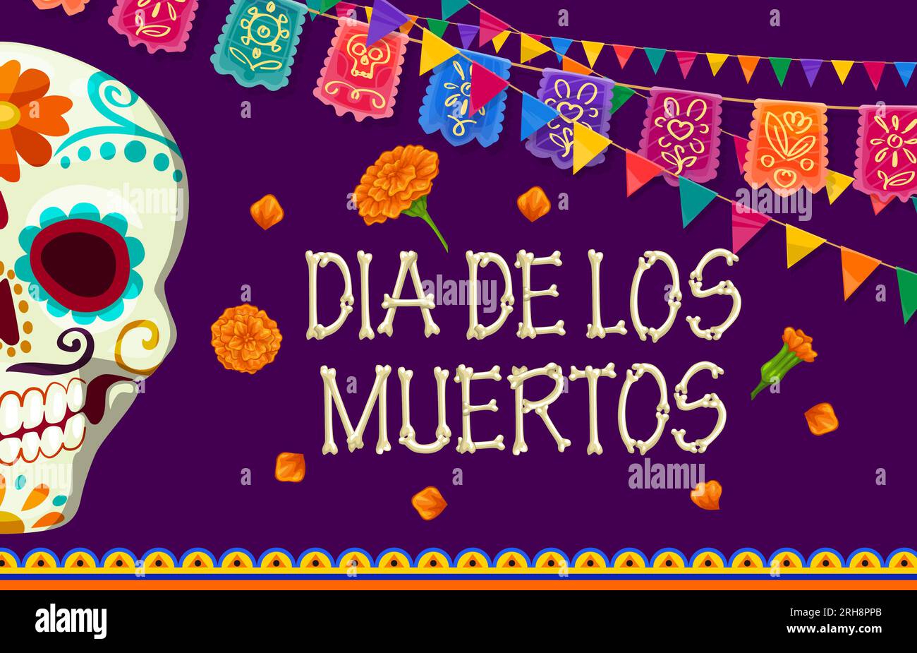 Dia De Los Muertos Mexican Holiday Banner With Day Of The Dead Sugar Calavera Skull And Marigold 7178