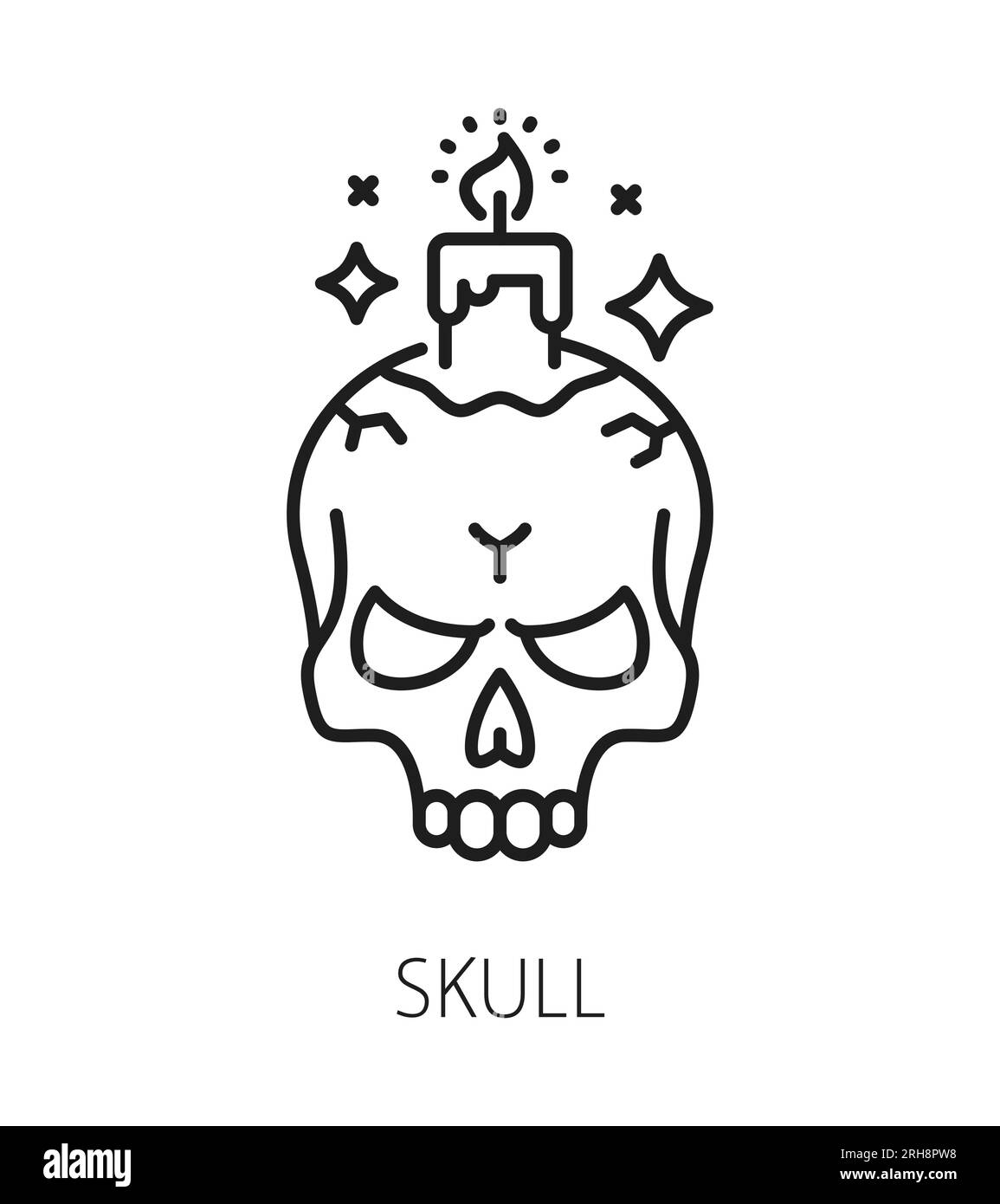 Magic skull. Witchcraft and magic icon. Mystery, esoteric, astrology symbol. Wizard or witchery item, tarot or esoteric symbol. Witchcraft line vector icon or pictogram with human skull and candle Stock Vector