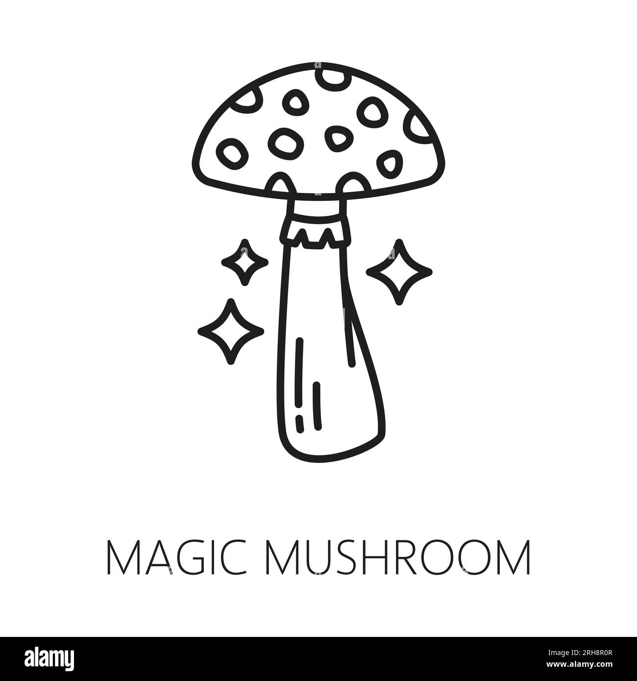 Magic mushroom, witchcraft and mystery occult icon for esoteric and spiritual sorcery, vector symbol. Magic mushroom line icon of witch potion, occultism and spiritism and astrology tarot cards sign Stock Vector