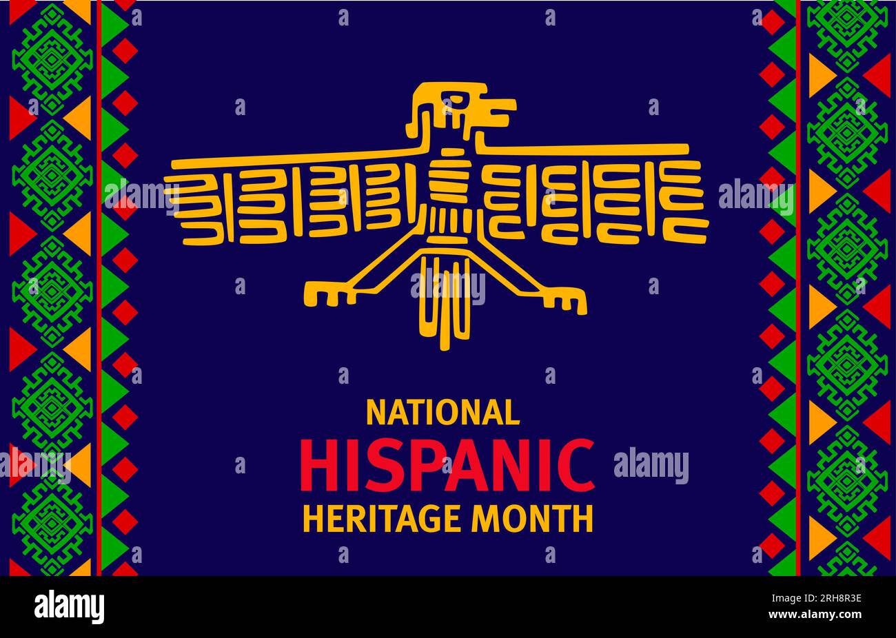 National hispanic heritage month festival banner with mayan aztec eagle bird totem, captures the rich cultural traditions of hispanic communities, celebrates history, art, and contributions to society Stock Vector