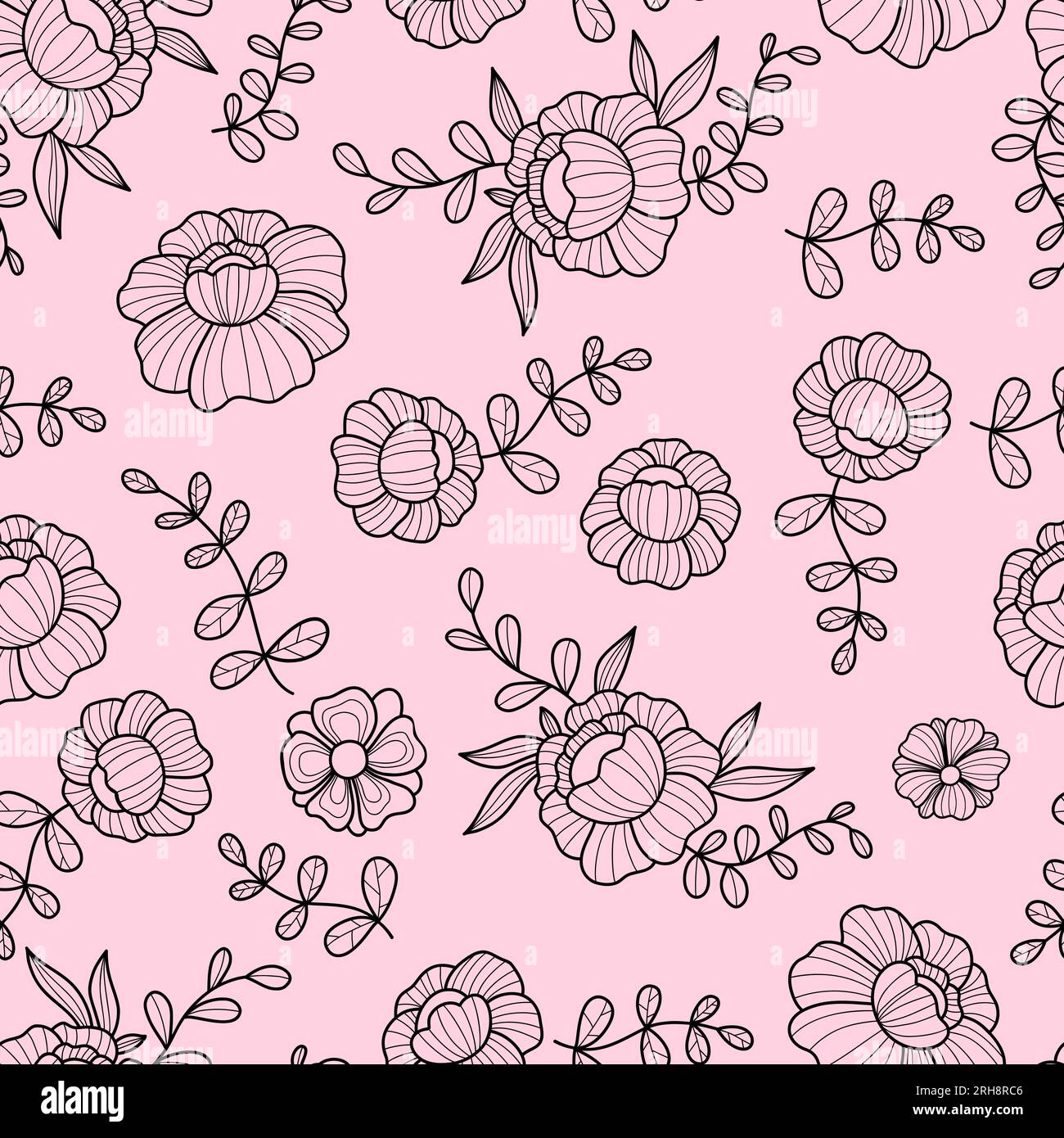 Floral seamless pattern with openwork groovy daisy flower on pink ...