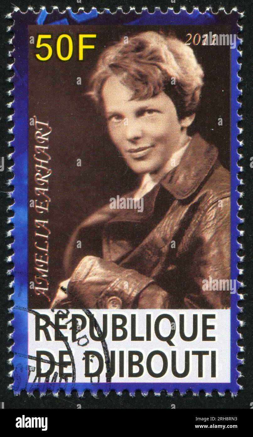 DJIBOUTI - CIRCA 2011: stamp printed by Djibouti, shows Amelia Earhart, circa 2011 Stock Photo