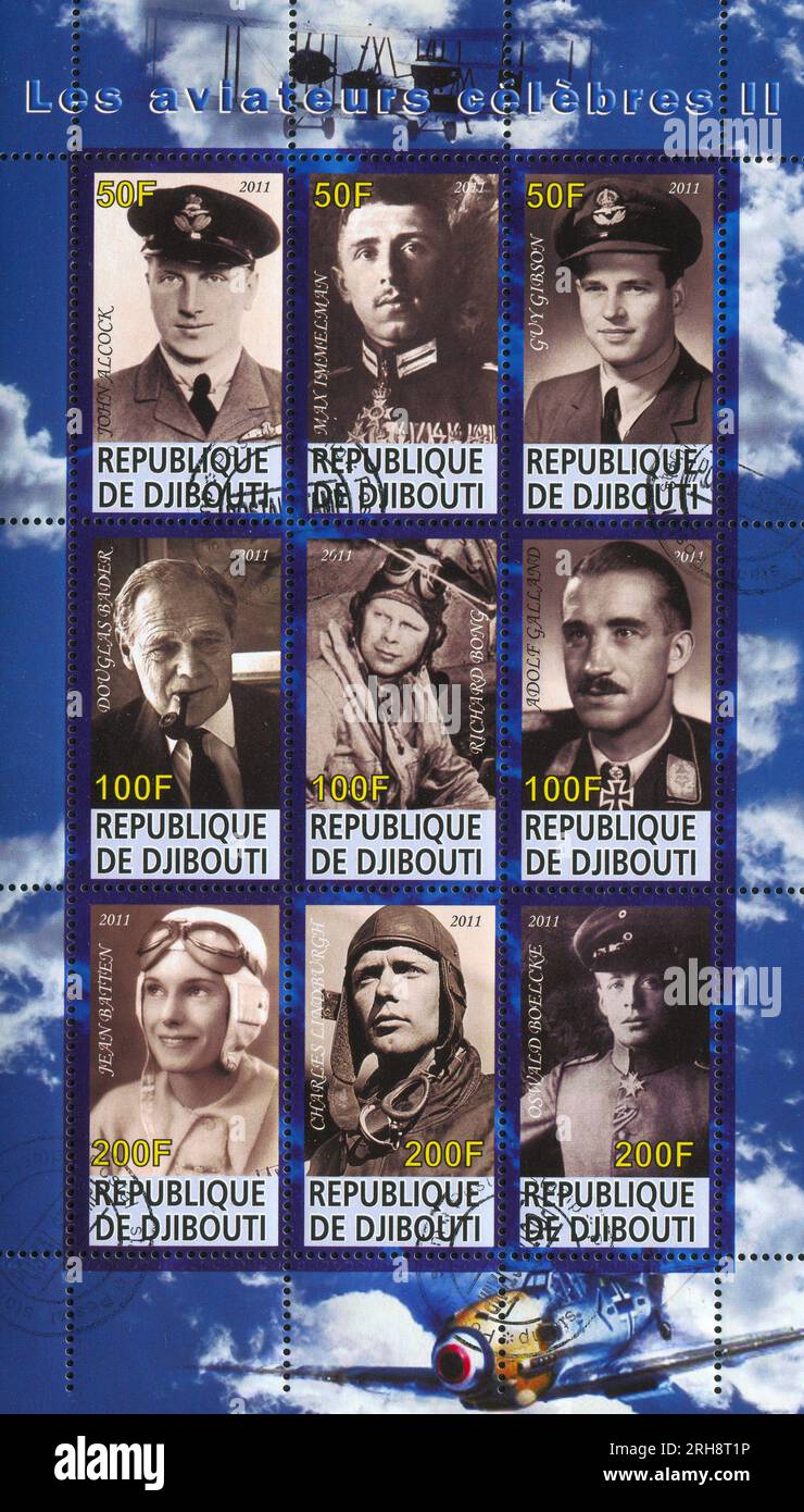 DJIBOUTI - CIRCA 2011: stamp printed by Djibouti, shows great pilots, circa 2011 Stock Photo