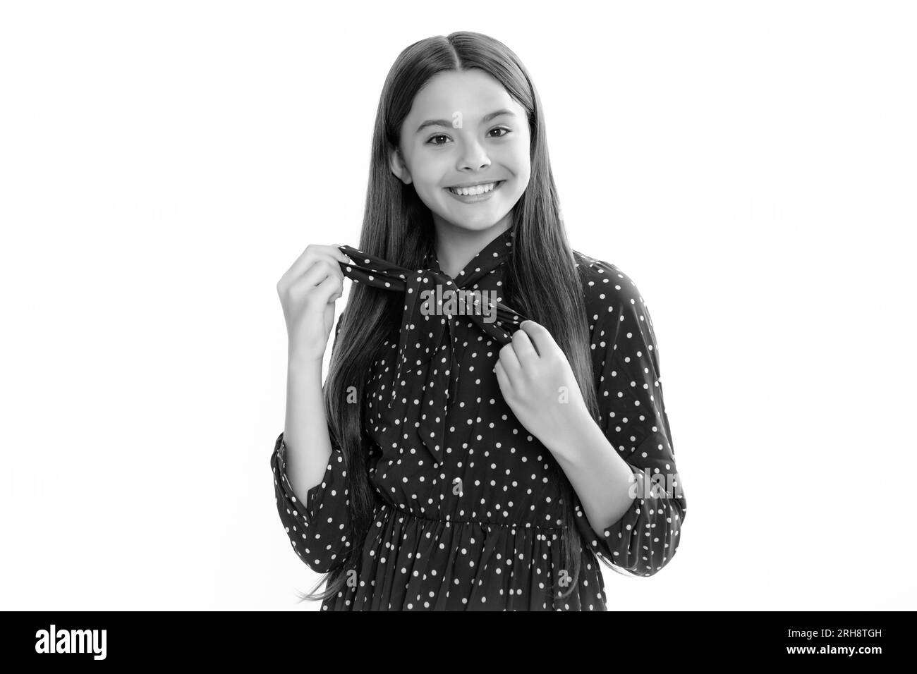 Portrait of happy smiling teenage child girl. Little kid girl 12,13, 14 years old on isolated