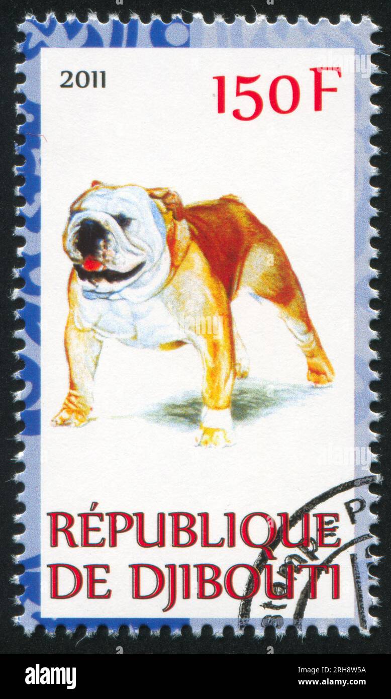 DJIBOUTI - CIRCA 2011: stamp printed by Djibouti, shows English Bulldog, circa 2011 Stock Photo