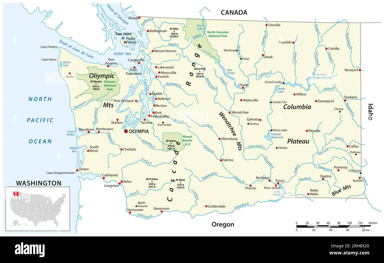 Vector map of the US state of Washington Stock Photo