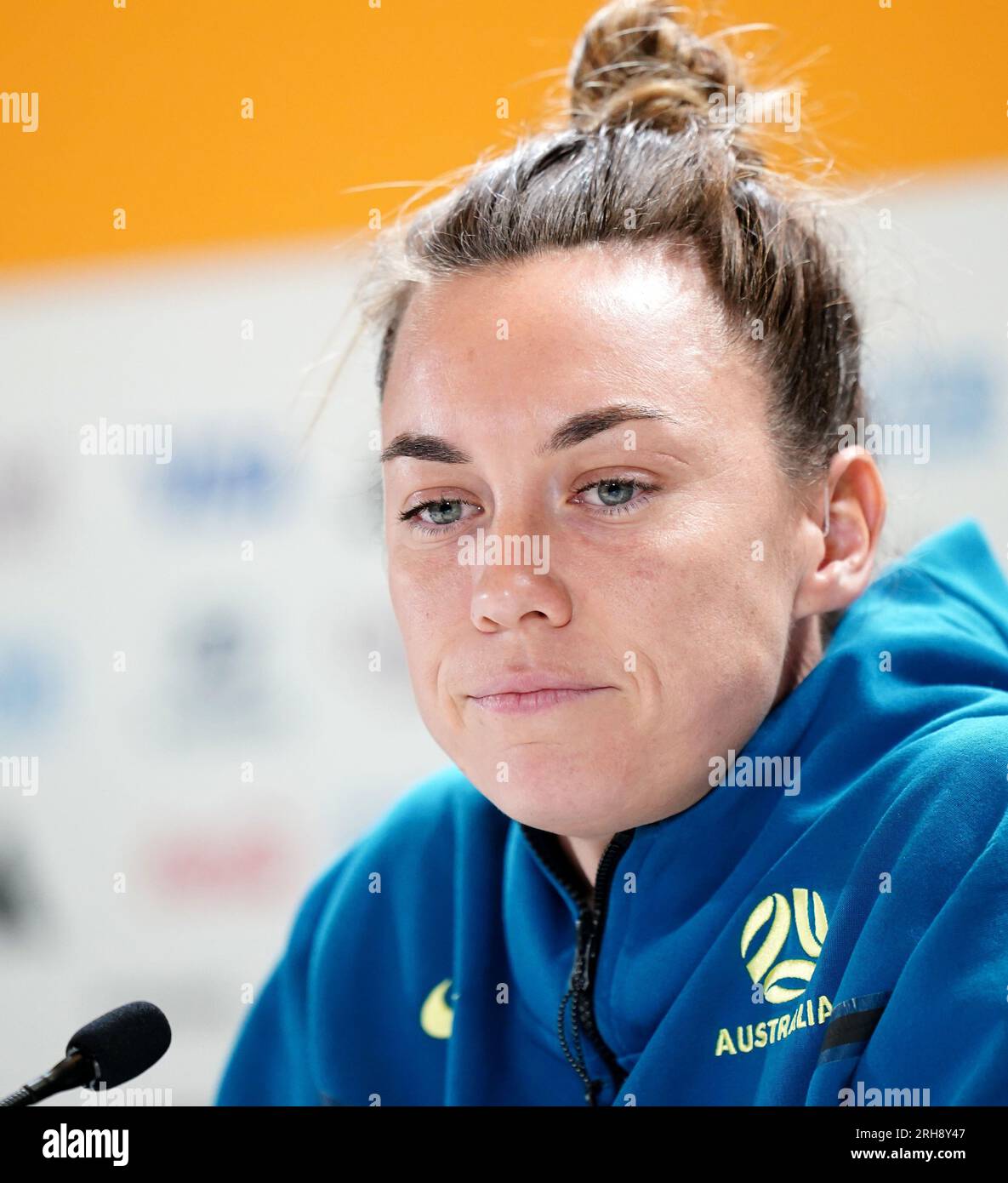 * Image reissued adding surname* Australia's Mackenzie Arnold speaks during a press conference at Stadium Australia, Sydney. Picture date: Tuesday August 15, 2023. Stock Photo