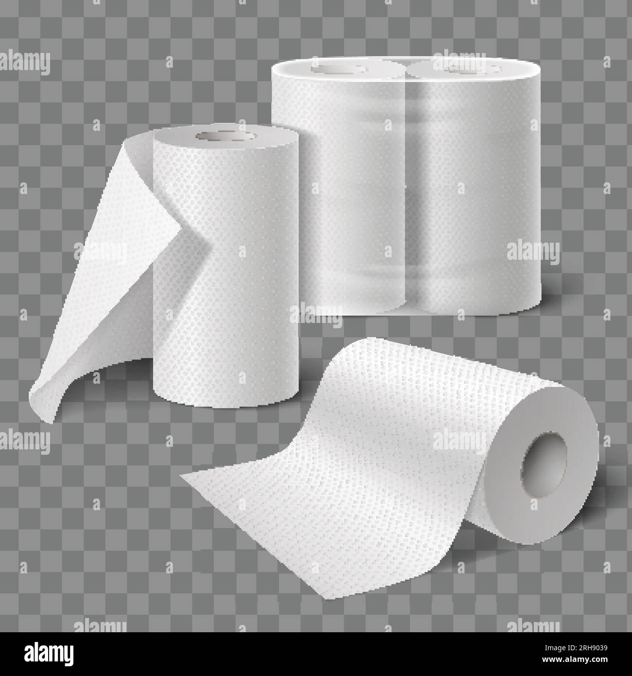 Toilet paper kitchen towels rolls realistic composition with transparent background and wide