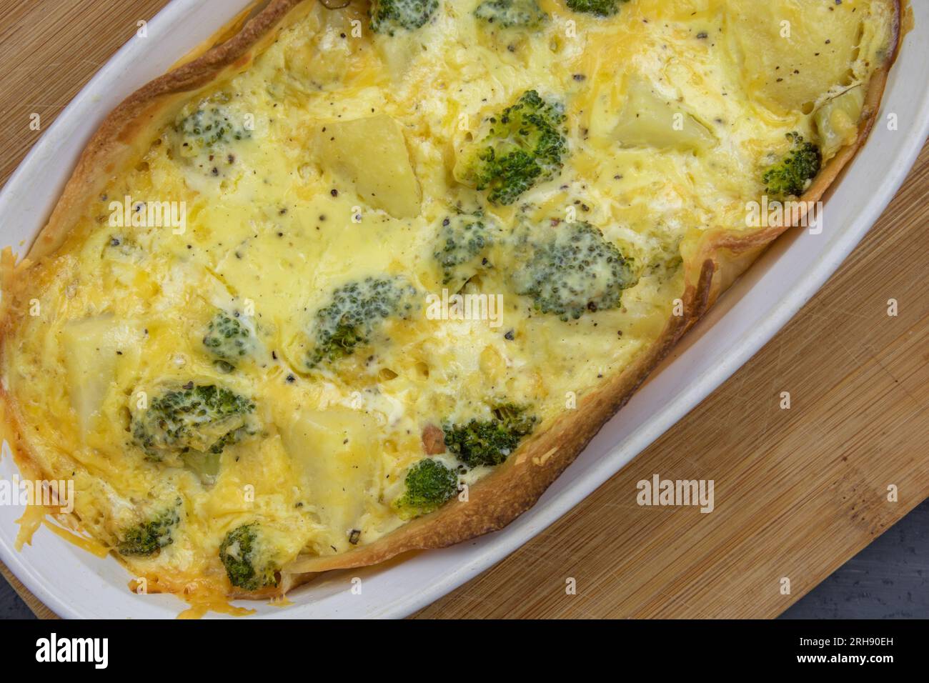 Broccoli bake top view, cheesy crusty veggie bake Stock Photo Alamy