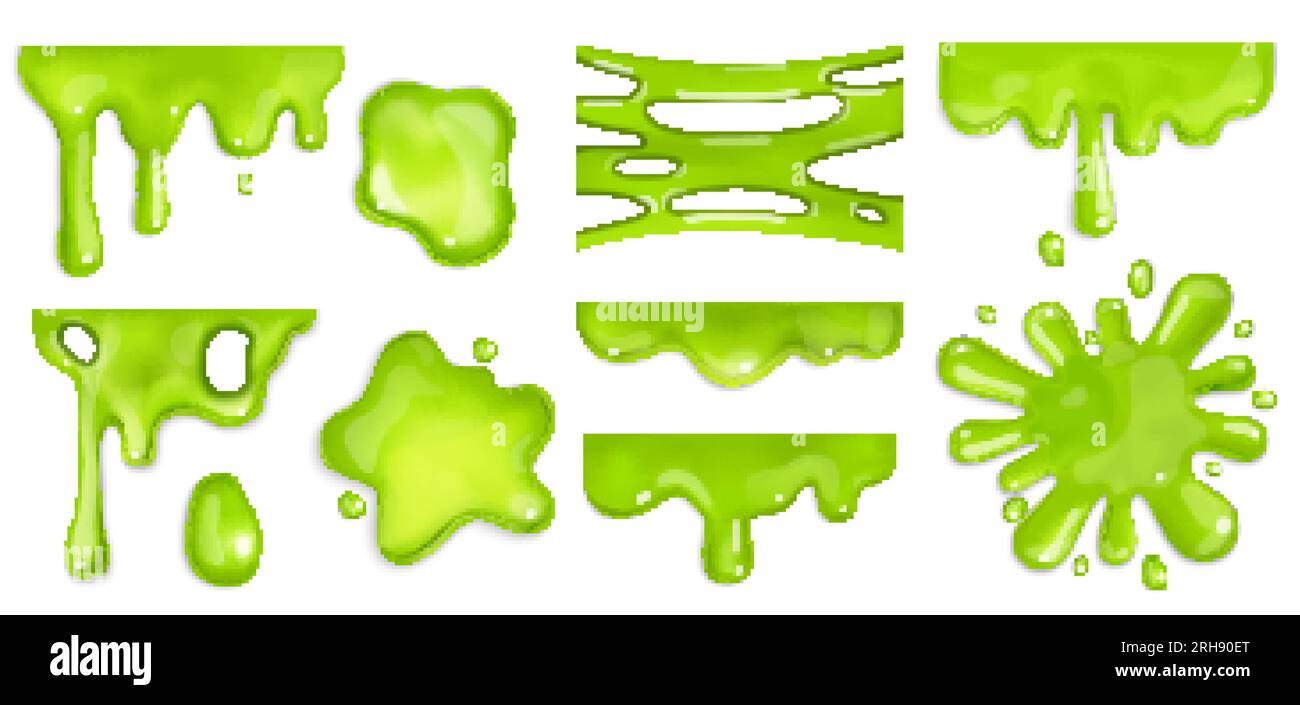 Realistic green slime splatters on white background isolated vector illustration Stock Vector