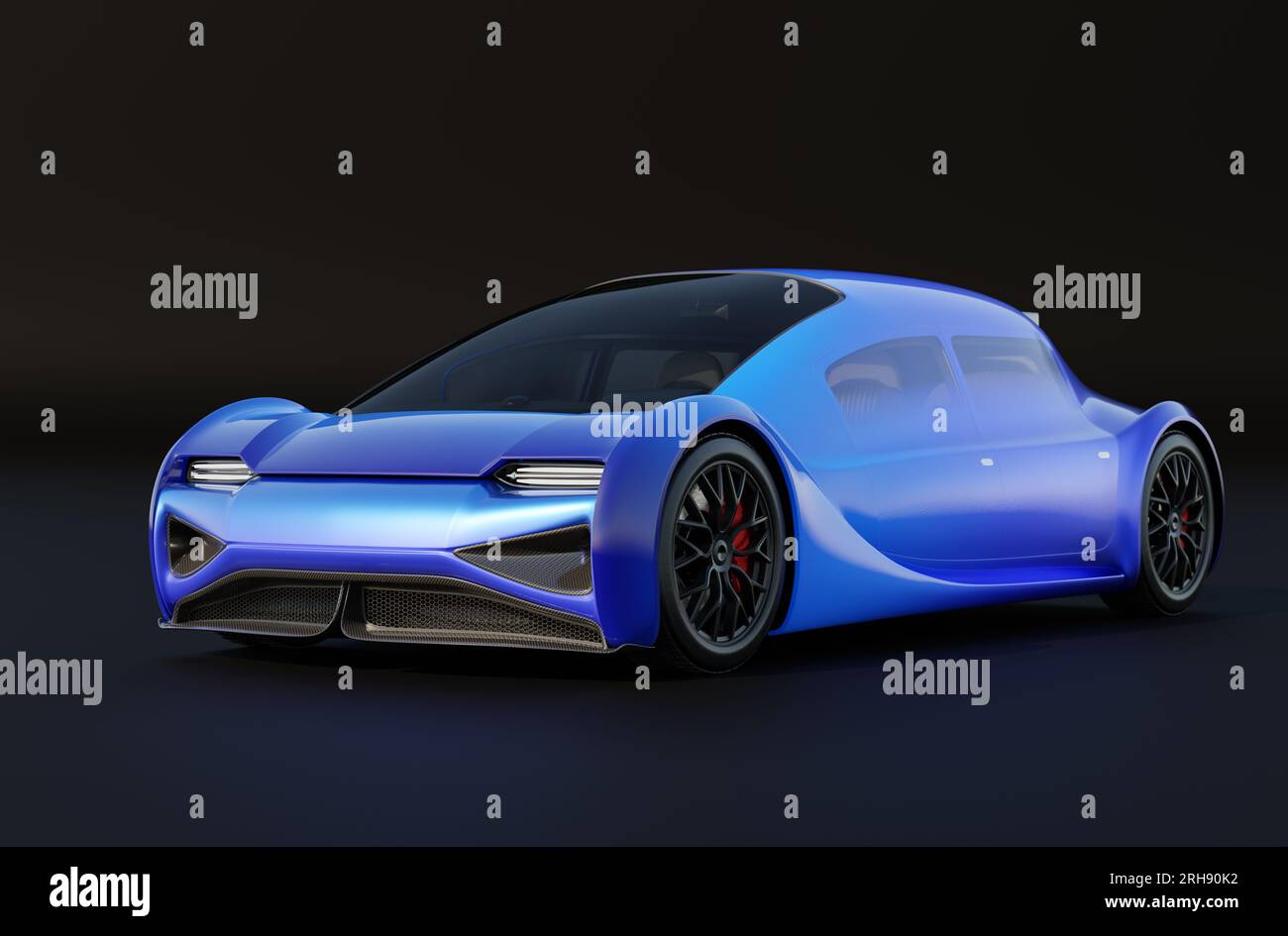 Blue Electric Car isolated on black background. Generic design, 3D rendering image. Stock Photo