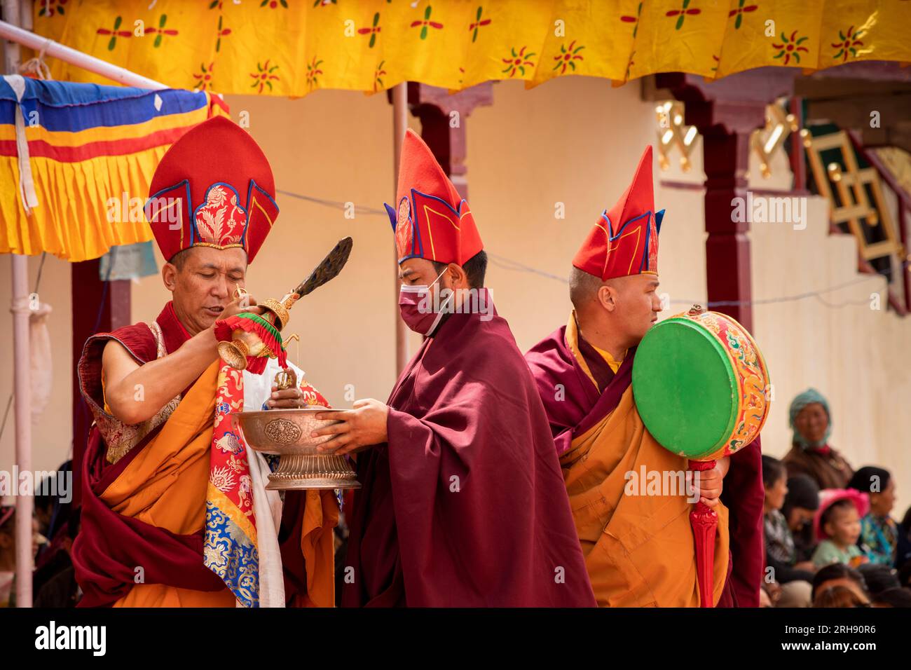 India, Ladakh, Leh Valley, Sakti, Takthok, Tak tok, Nying-ma-pa, Red Hat sect monastery, Tsechu, tantric ritual to open festival Stock Photo