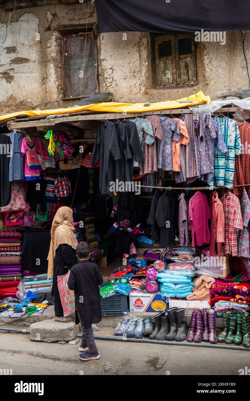 India, Jammu & Kashmir, Kargil old bazaar, clothes shop in historic