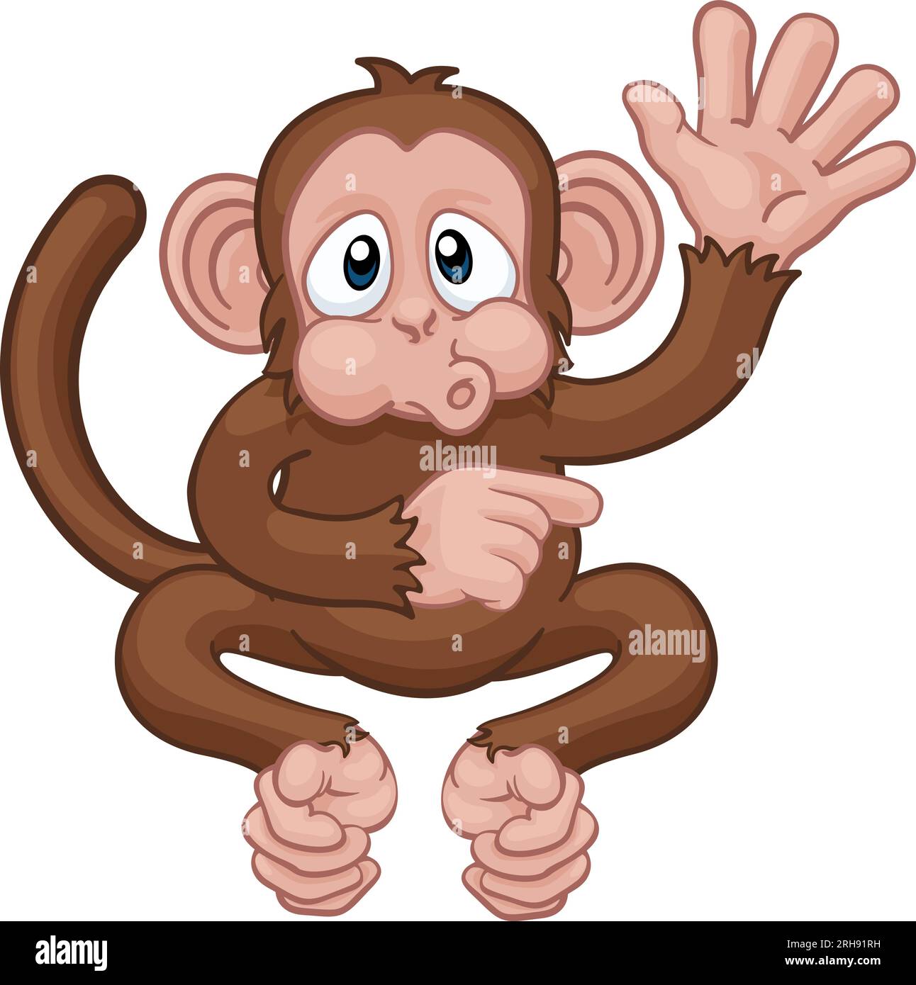 Monkey Cartoon Animal Waving and Pointing Stock Vector