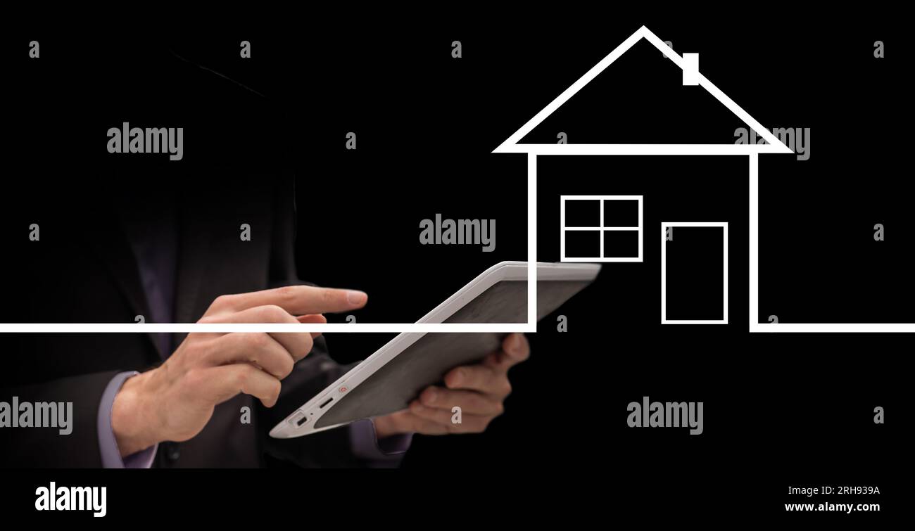 Real estate sale. Concept putting up a house for sale. Drawing of a house with inscription