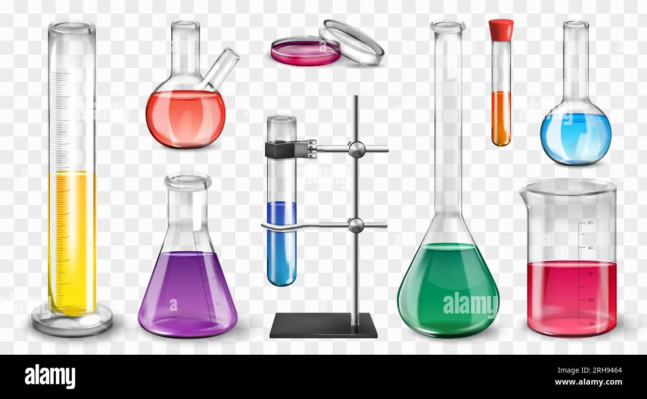 Realistic laboratory set of isolated icons on transparent background