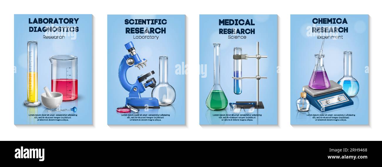 Realistic laboratory set of vertical posters with editable text and