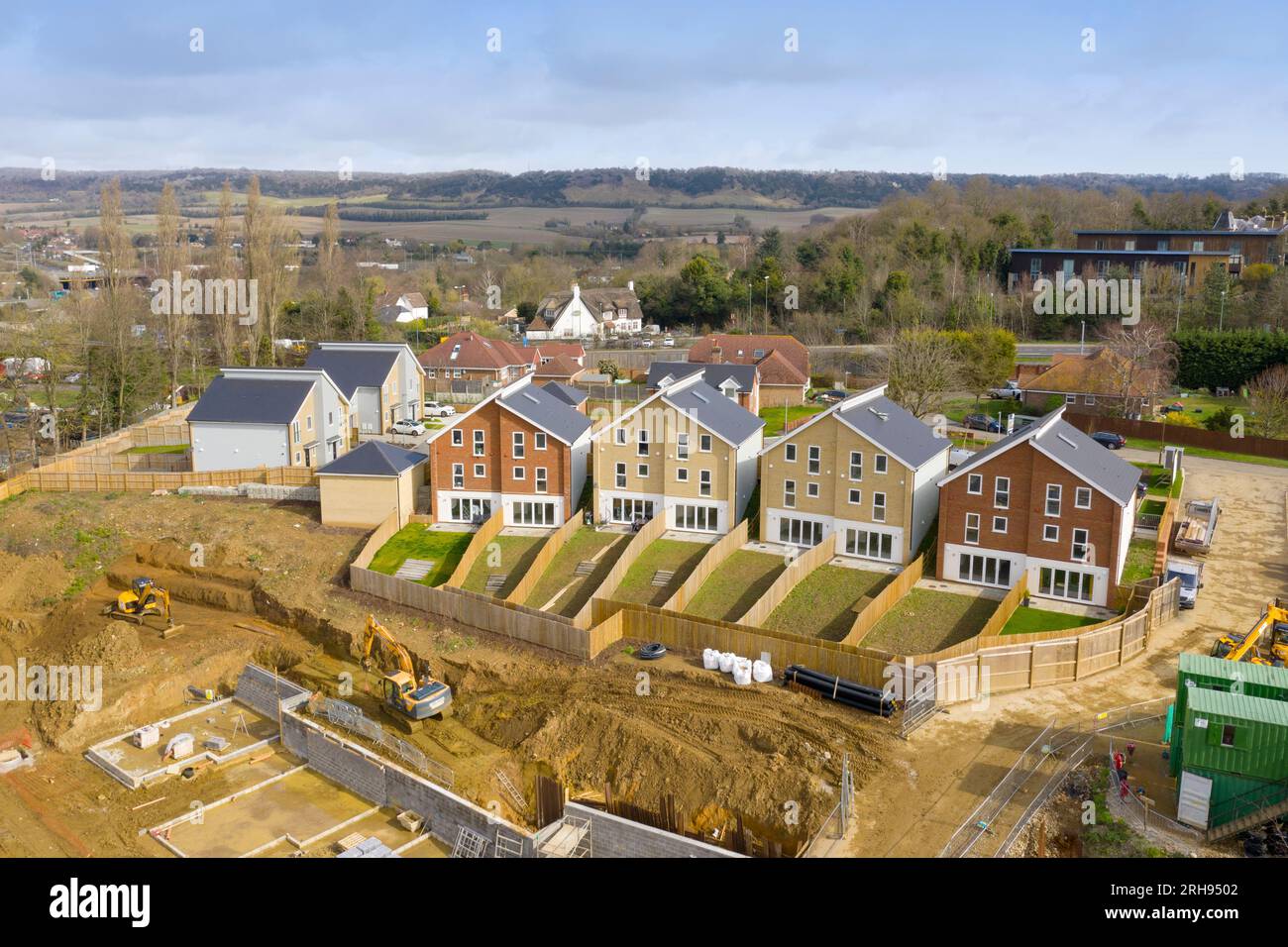 Aerial drone shot of Castle View housing, Maidstone, Kent, building