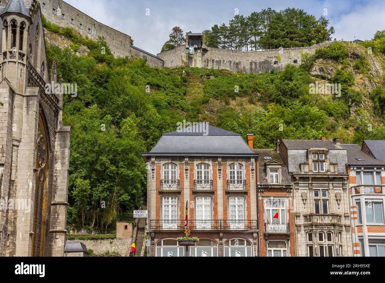 Cable car going up to the historic citadel in Dinant, Belgium Stock