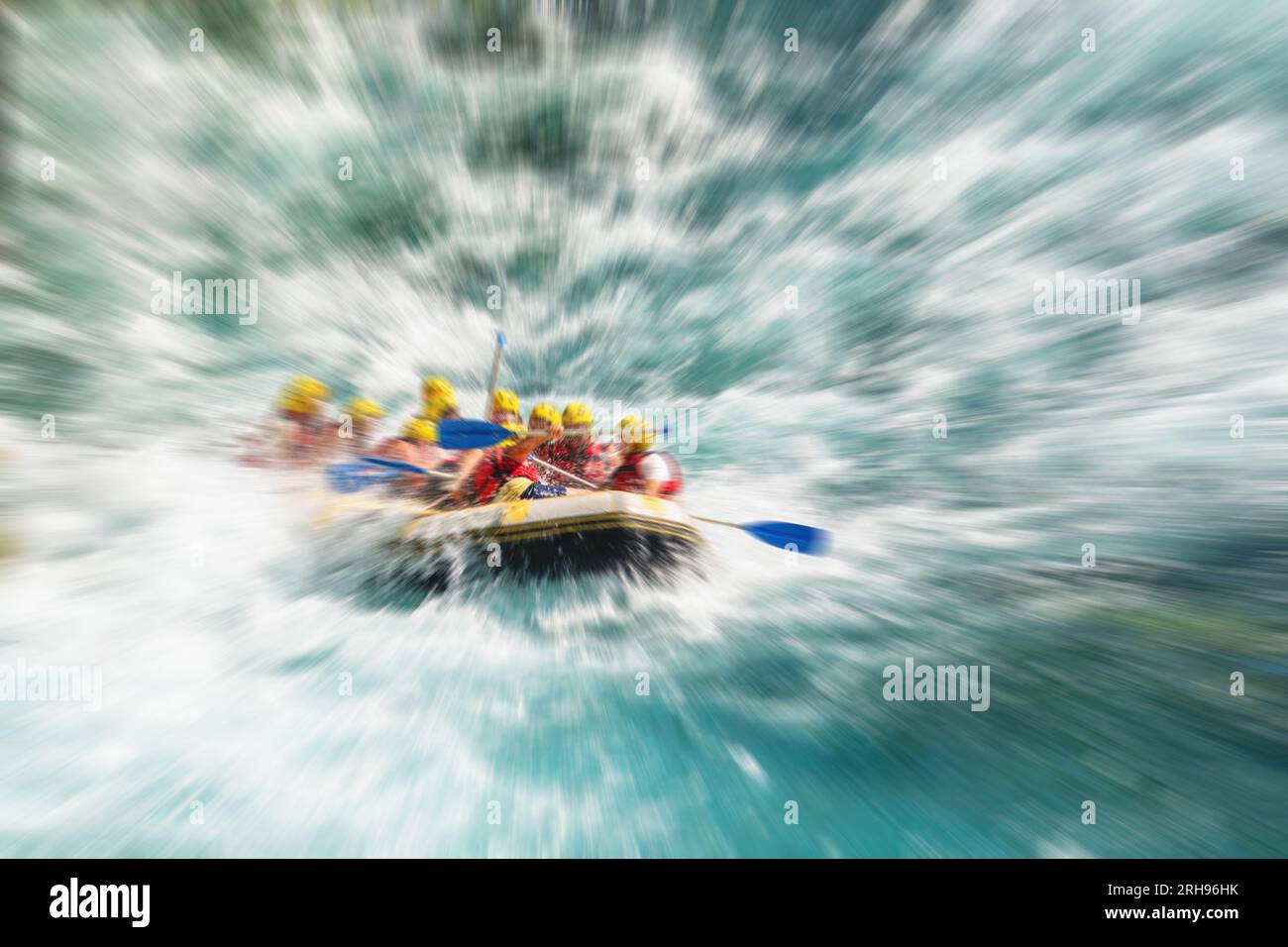 Rafting on a big rafting boat on the river in Antalya Koprulu Canyon Stock Photo