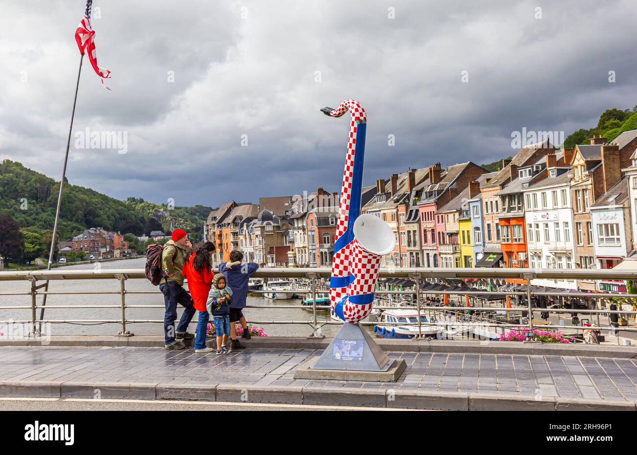 Saxophone in the colors of the Croatian flag in Dinant, Belgium Stock Photo