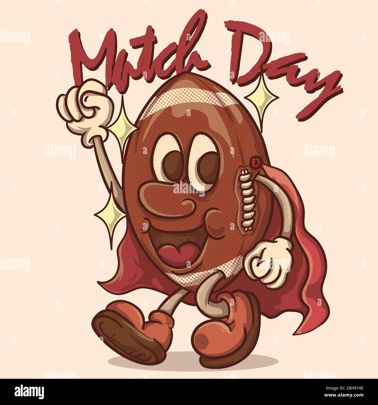 match day. super hero gridiron american football mascot vintage style vector illustration with happy  face. Stock Vector
