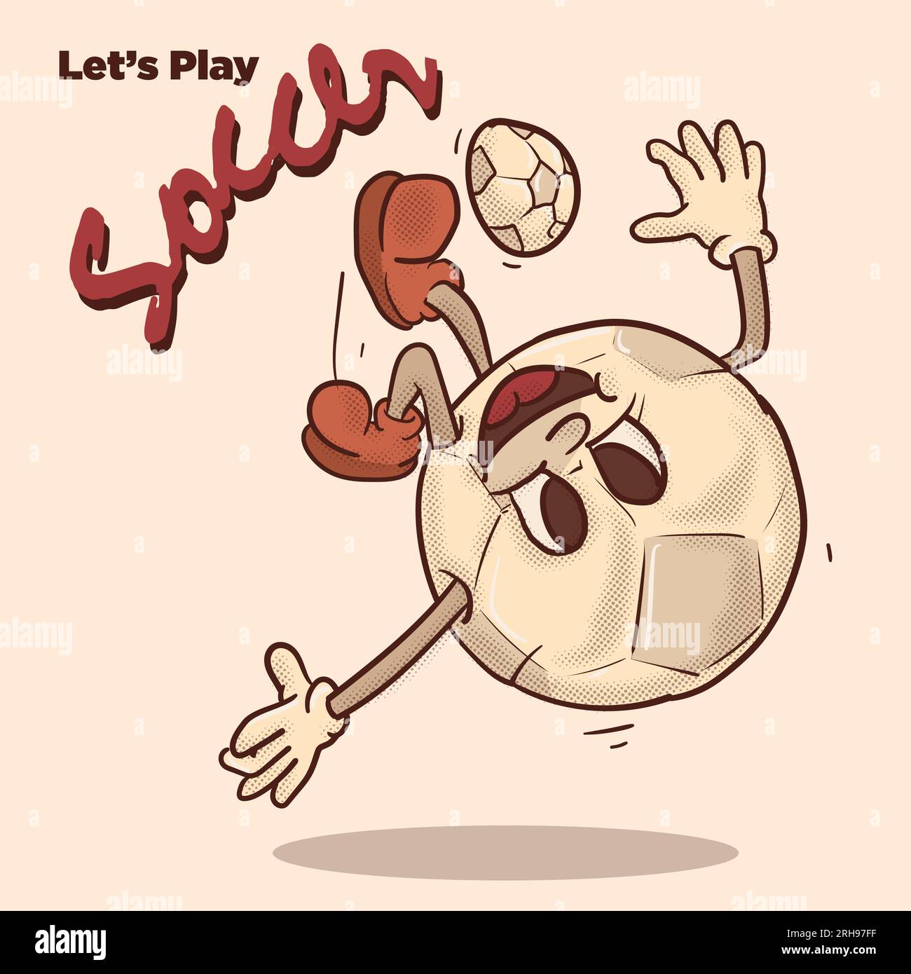 let's play football funky mascot. overhead kick socer ball with face