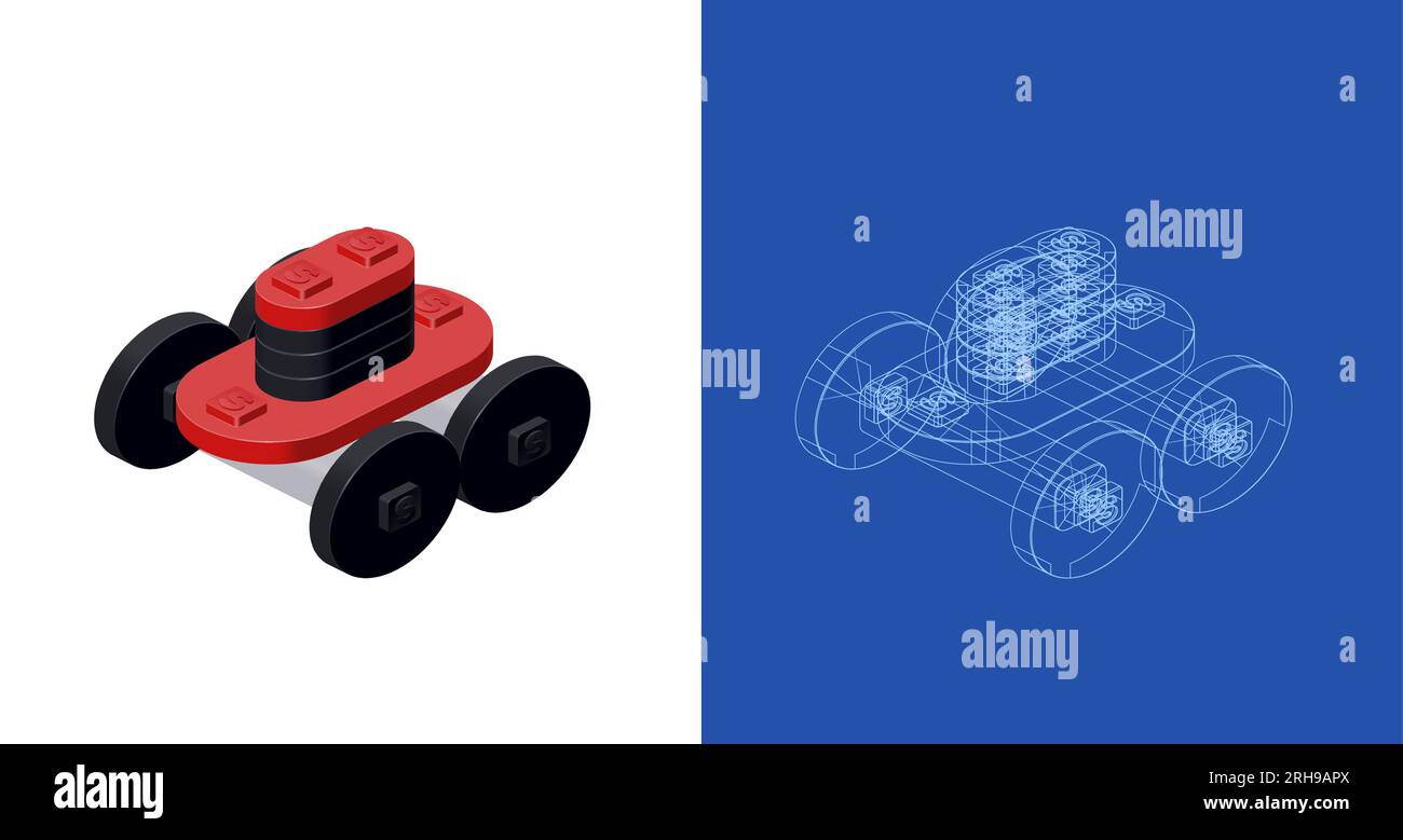 Concept with lawn mower robot in isometric style for print and design ...