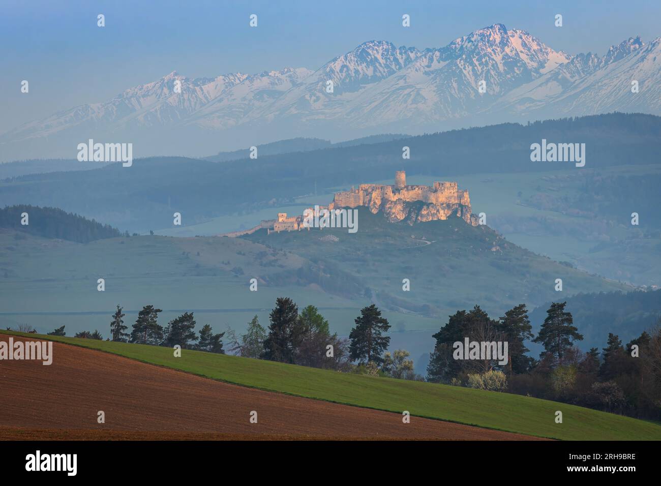 Spis Castle with High Tatras on background Stock Photo