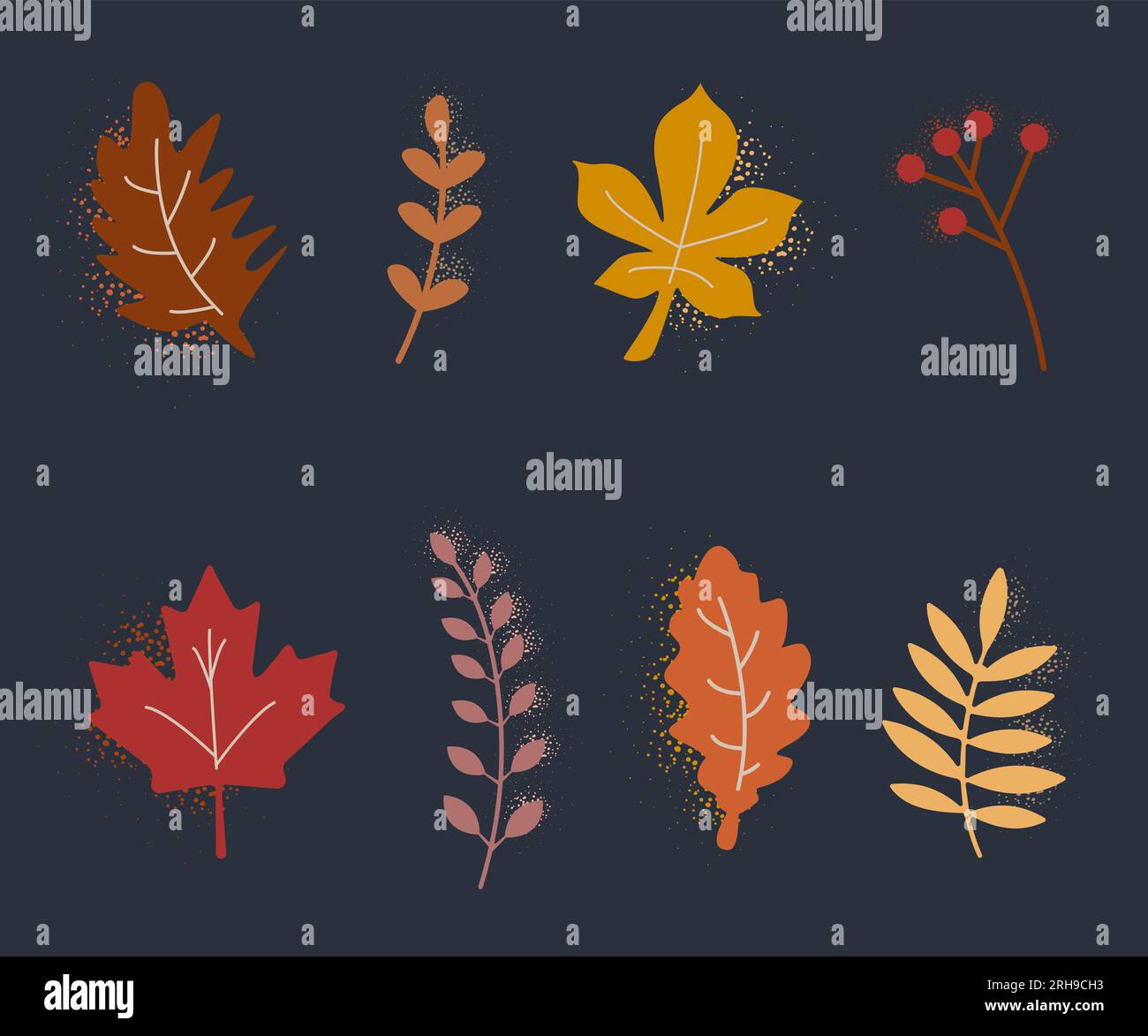 Colorful autumn leaves illustration set with a texture on a dark background. Vector Stock Vector